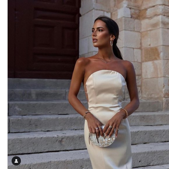 ZARA CHAMPAGNE SATIN EFFECT STRAPLESS TIE UP STRAPPY BACK MIDI MAXI DRESS $129.9 - Picture 7 of 17